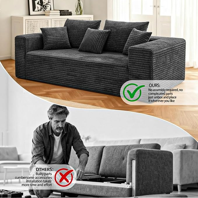 3-Seater Deep-Seat Corduroy Lounge Sleeper Sofa - Image 7