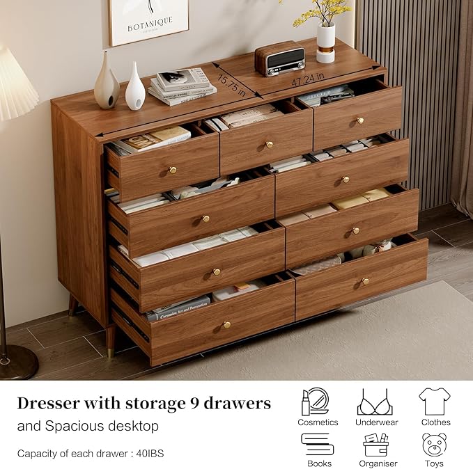Modern Chest of Drawers with 9 Drawers, Deep Drawers, Clothes Organizer - Image 3