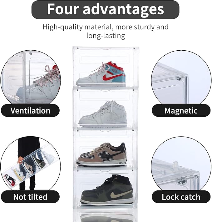 8 PACK XL Shoe Storage Box, Drop Side Sneaker Display Case, Shoe Boxes Clear - Image 6