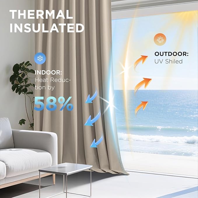 Joydeco Beige 100% Blackout Curtains 102 Inch 2 Panels, Luxury Thermal Beige - Image 5