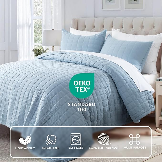 KASENTEX King XL Quilt Set 108"x98" – Soft Washed 3-Layer Lightweight Bedspread - Image 2