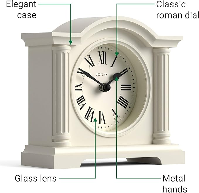 JONES CLOCKS® Kensington Mantel Clock | Classic Arch top Clock | Pale Cream | - Image 6