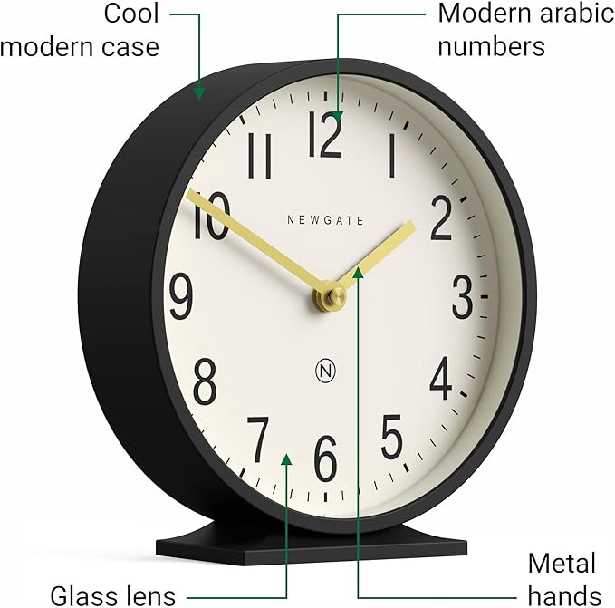 NEWGATE® Q Mantel Clock | Modern Classic Round Mantel Clock | Black | - Image 6