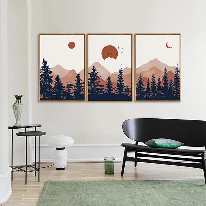 YeeHomedec Large Boho Mountain Framed Canvas Wall Art, Mid Century Modern Wall - Image 5