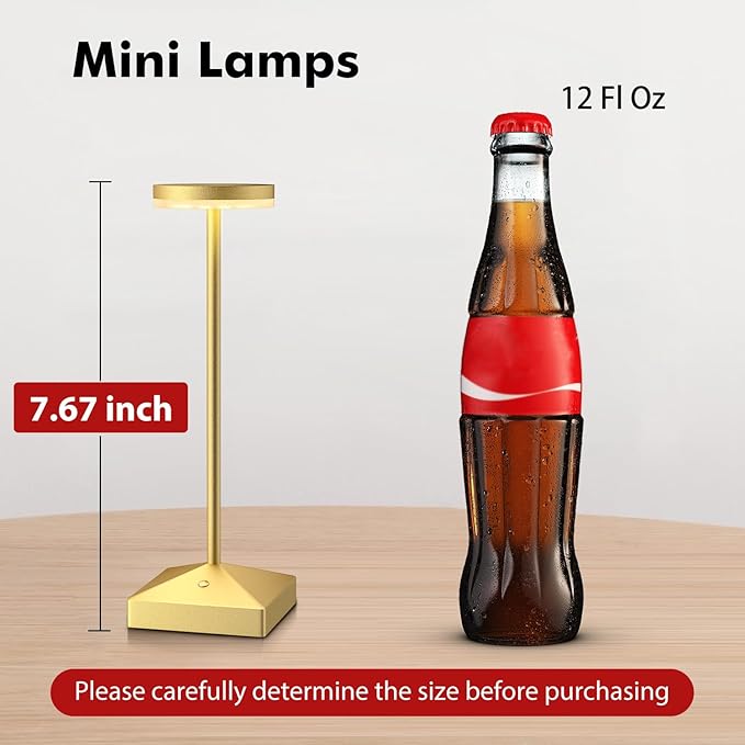 3 Pack 7.67in Gold Small Cordless Table Lamps Rechargeable, Battery Operated - Image 3
