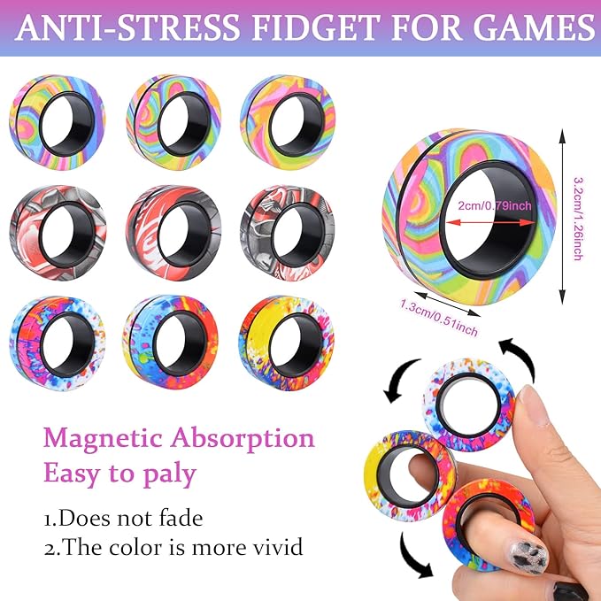 Cevioce 9Pcs Magnetic Rings Fidget Toy Set, ADHD Anxiety Magnetic Fidget Toys - Image 3