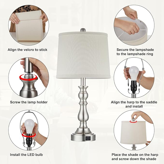 Farmhouse Side Table Lamps for Living Room Set of 2 - Image 9