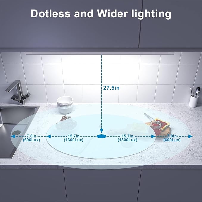 WOBANE Under Cabinet Lighting, 24 inch Plug in LED Counter Light Bar, Hand Wave - Image 5