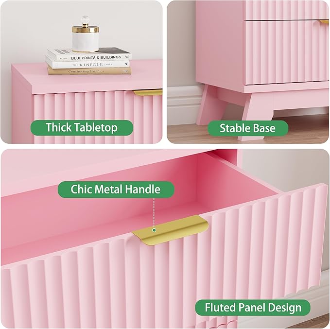 Fluted Nightstand, Mid Century Modern Wood Night Stand - Image 4
