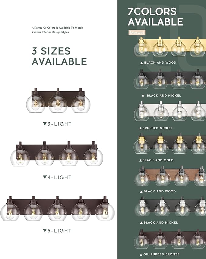 METWET Bathroom Light Fixtures Over Mirror, 4-Light Oil Rubbed Bronze Bathroom - Image 7