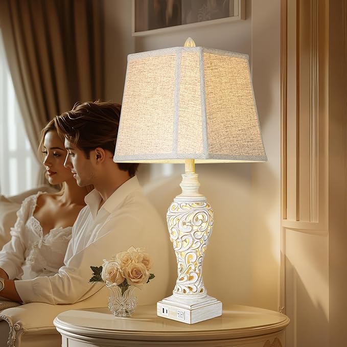 Vintage Table Lamps Set of 2, 28.5'' High Bedside Lamps - Image 5