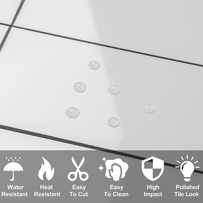 AULIGET Thick PVC Peel and Stick Backsplash, Polished White Subway Tile Peel - Image 2