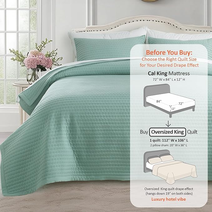 Oversized King Quilt Set 112"x106" – Soft Washed 3-Layer Lightweight California - Image 3