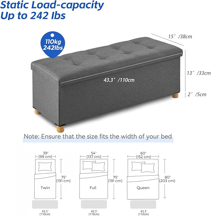 BRIAN & DANY 43 Inches Folding Storage Ottoman Bench, Ottoman - Image 3