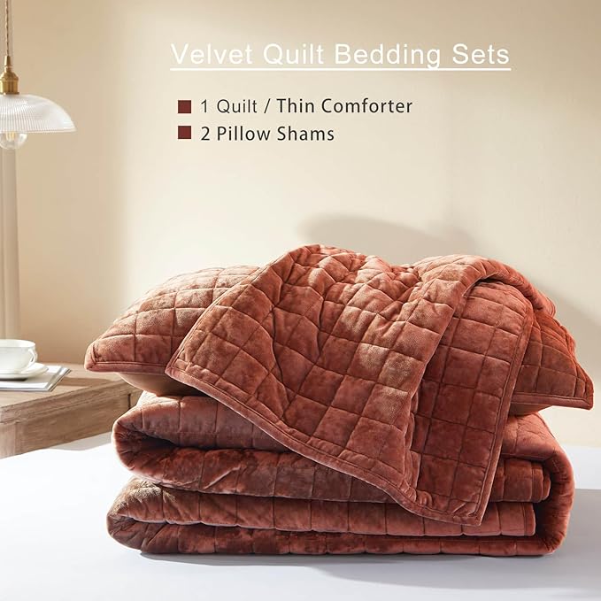 LEAONME Velvet Quilt Oversized California King-120''x120'', Lightweight Burnt - Image 5