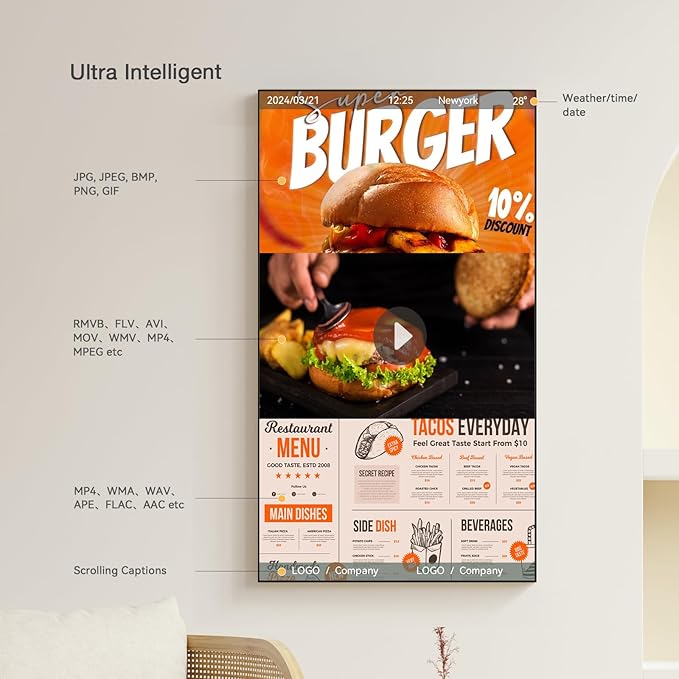 Canlarriz Digital Signage Display 65 inch Wall Mount Digital Menu Board - Image 4