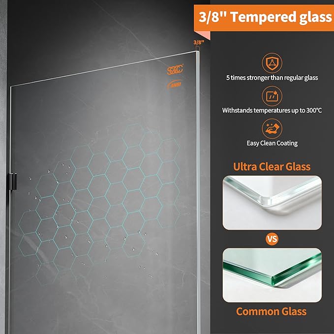 Shower Glass Panel, Frameless Walk in Shower Door - Image 2