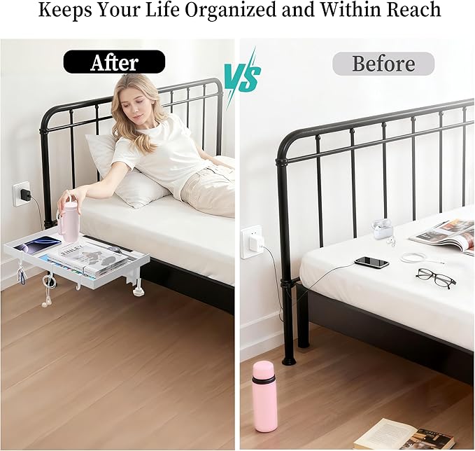 Foldable Bedside Shelf, Metal Clip-On Bed Tray Table - Image 6