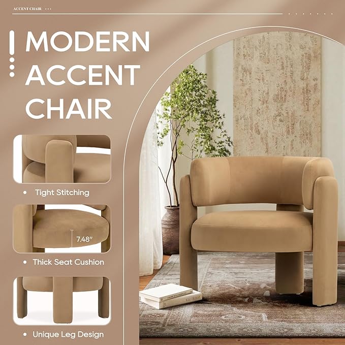 COLAMY Modern Velvet Accent Chair, Upholstered Barrel Chair, Comfy Side Arm - Image 4