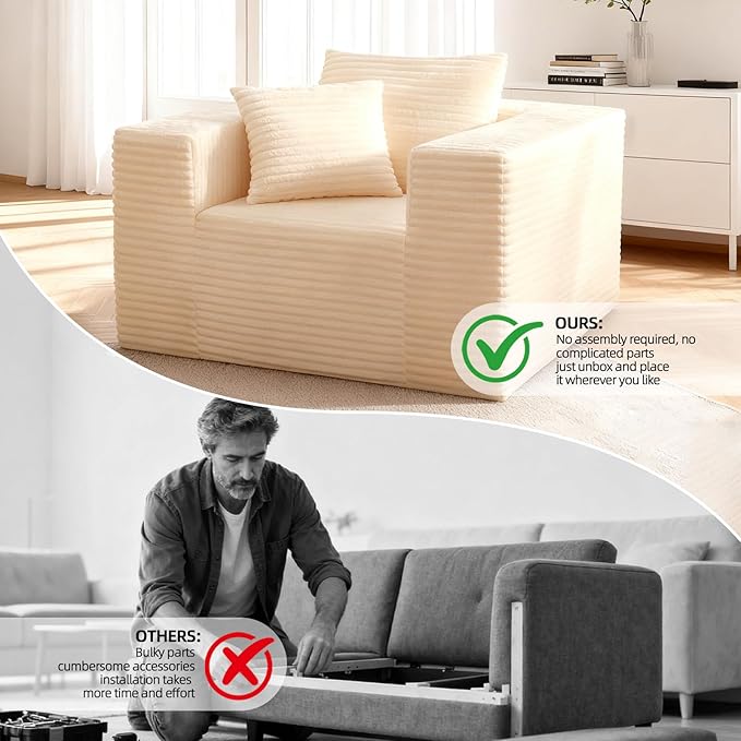 Single Sofa Foam Couch Sofa for Small Spaces, Giant Bean Bag Chair, Comfy Sofas - Image 7