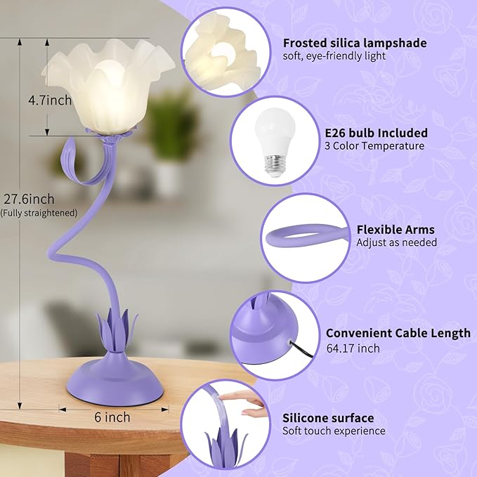 Cute Flower Desk Lamp, 3 Color Temperature Table Lamp - Image 4