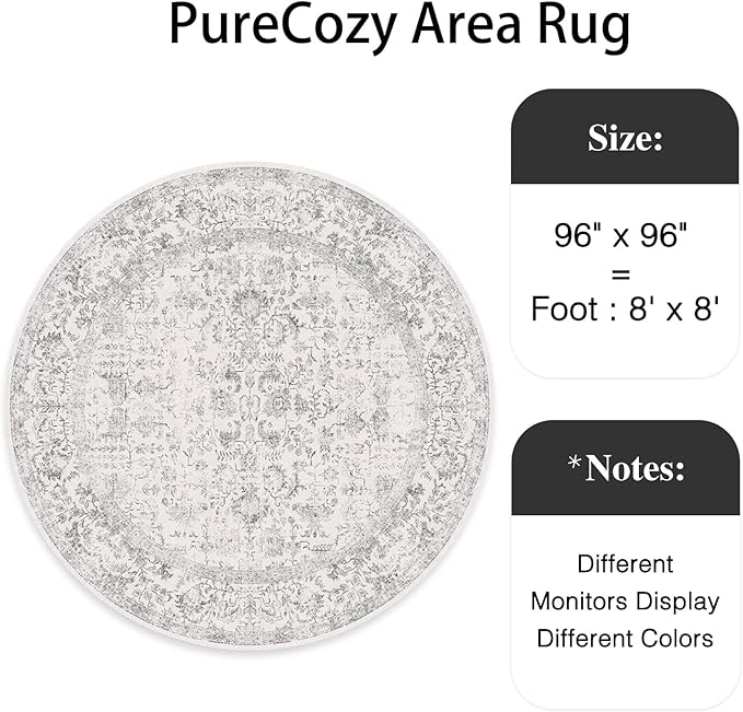 Grey Round Area Rug 8ft Entryway Door Mat Small Circle 8x8 Kitchen Vintage - Image 2