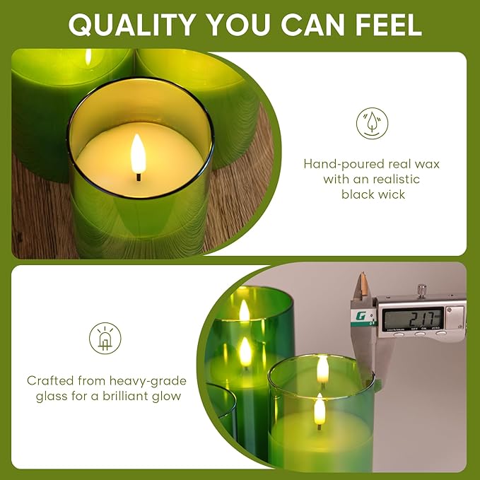Eywamage Green Glass Flameless Pillar Candles - Image 5