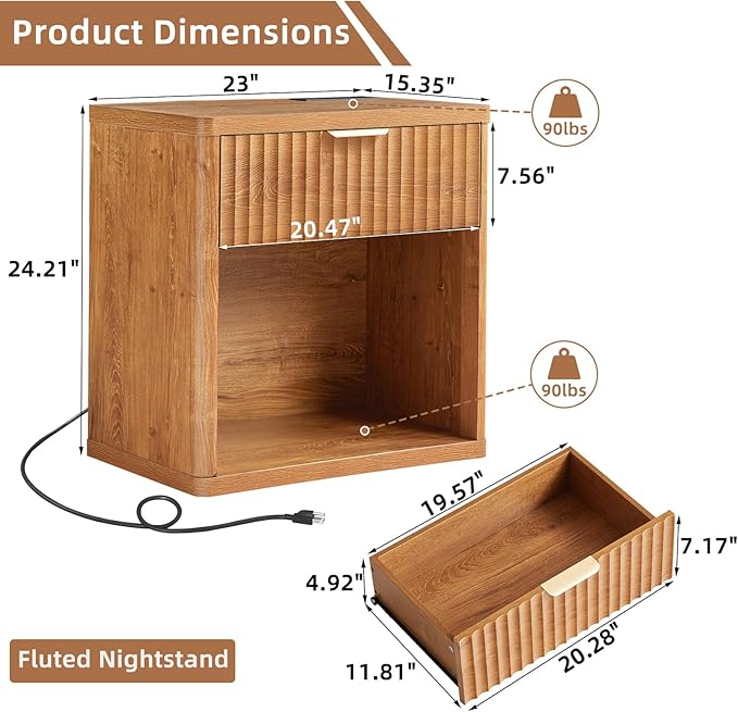 LEYAOYAO Fluted Farmhouse Nightstand Set of 2 - Image 3