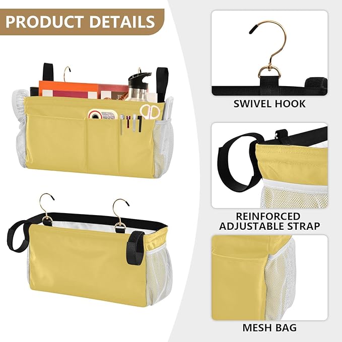 KOPIRIT Lemon Yellow Bedside Caddy Storage Bag Bedside Organizer - Image 5