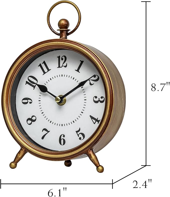 Small Gold Table and Shelf Desk Clock, Vintage Small Table Clock on Stand - Image 4