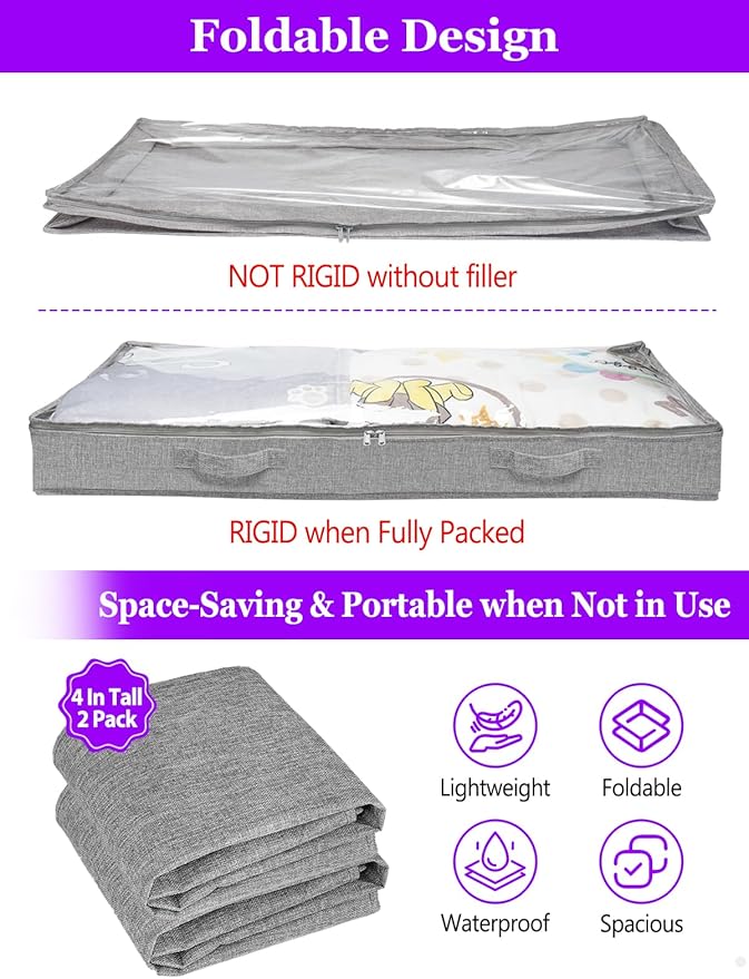 Under Bed Storage, Below 4 Inches High Underbed Storage Containers Low Profile - Image 4
