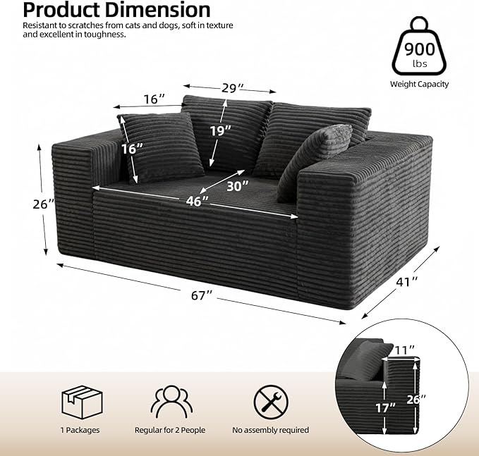 2-Seater Deep-Seat Corduroy Lounge Sleeper Sofa - Image 3