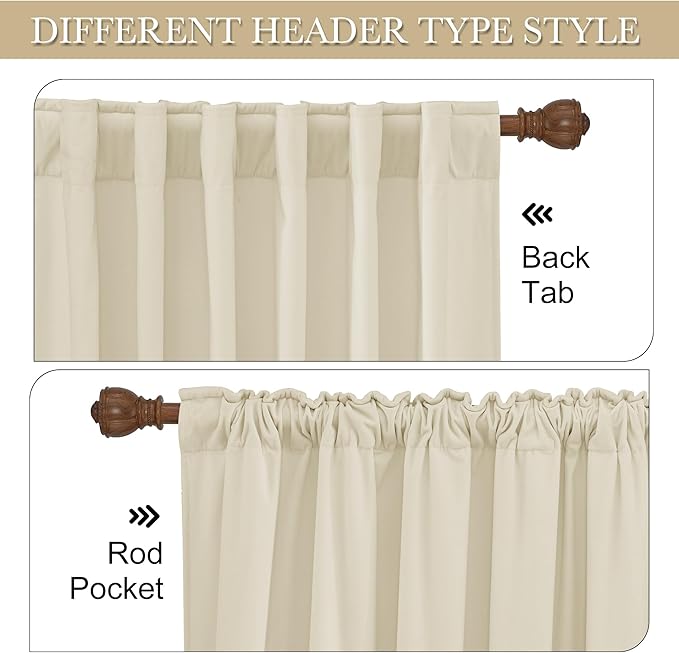 RYB HOME Beige Velvet Curtains 72 inches Length - Image 6