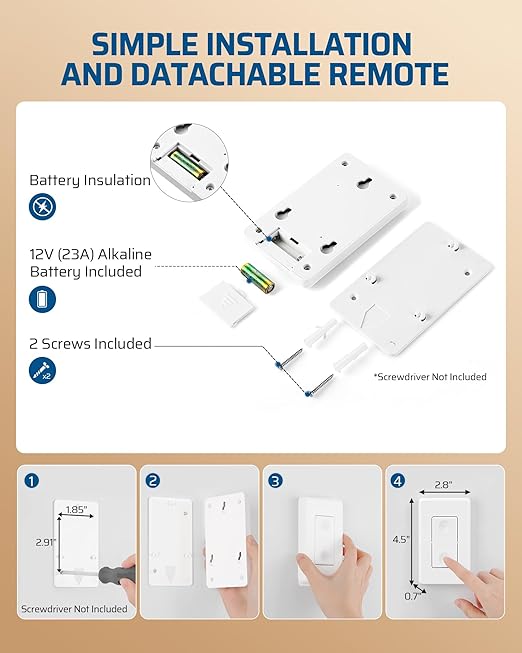DEWENWILS Remote Control Outlet Wireless Wall Mounted Light Switch, Electrical - Image 7