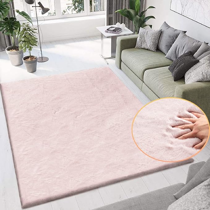 Pink Washable Fluffy 5x8 Area Rugs - Image 2