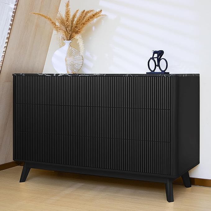 Fluted 6 Drawers Dresser for Bedroom, Wooden Dresser TV Stand, Wood Drawer by Airynee