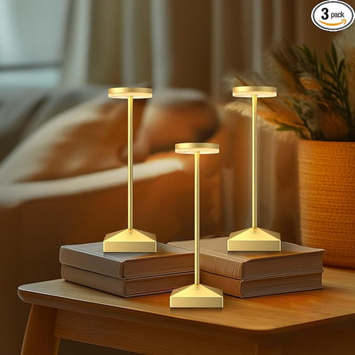 3 Pack 7.67in Gold Small Cordless Table Lamps Rechargeable, Battery Operated by FUNTAPHANTA