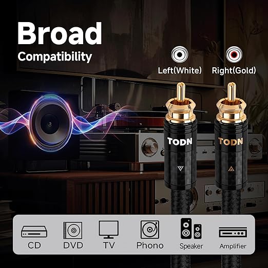 TODN HiFi RCA Cables Audiophile RCA to RCA Male Silver-Plated-OCC Core Shielded - Image 8