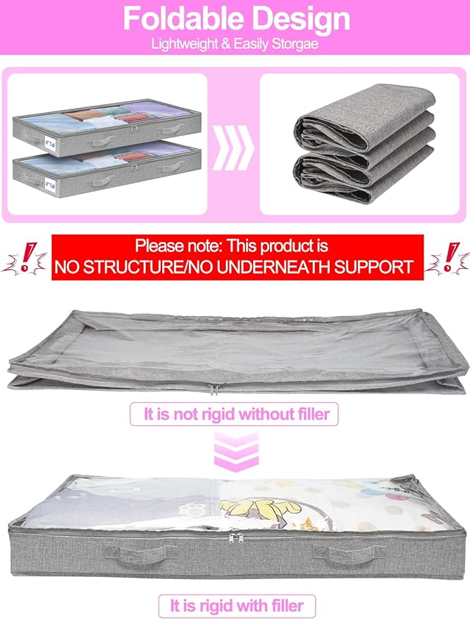 punemi Under Bed Storage Containers, Below 4 Inches Tall Low Profile Underbed - Image 2
