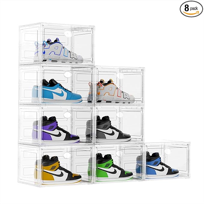 KEFA XL Shoe Storage Box Organizer, 8 Pack Shoe Boxes Clear Plastic Stackable by KEFASTORAGEBOX