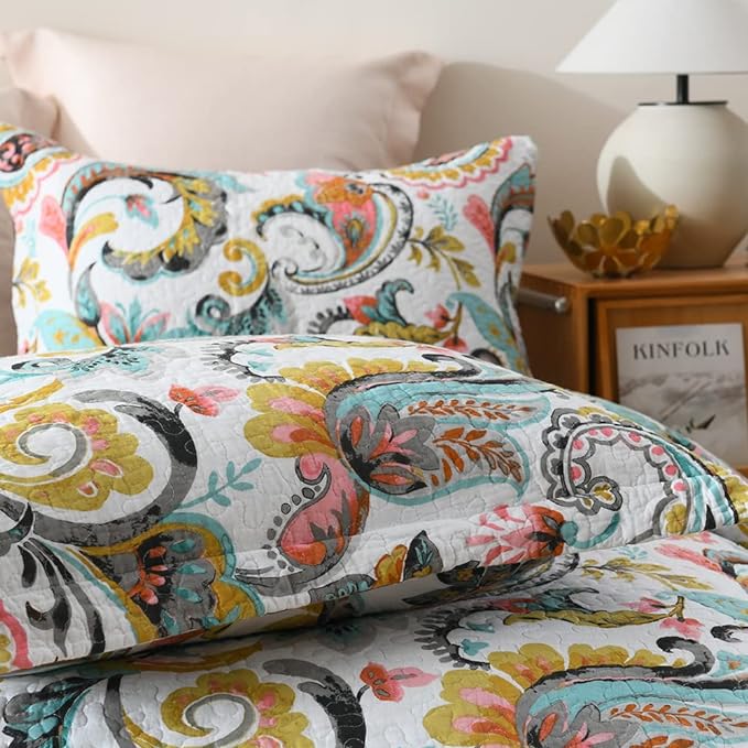 Cotton Bedspread Quilt Sets Reversible Bedding Coverlet Sets Comforter Paisley - Image 6