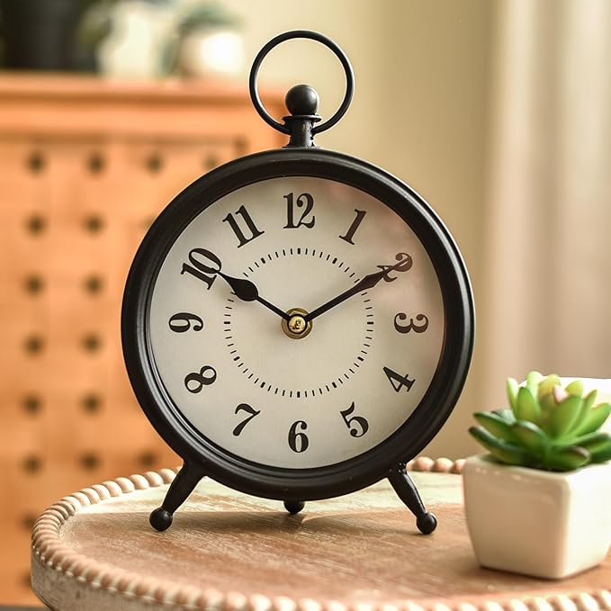 Vintage Non-Ticking Black Table Clock - Image 6