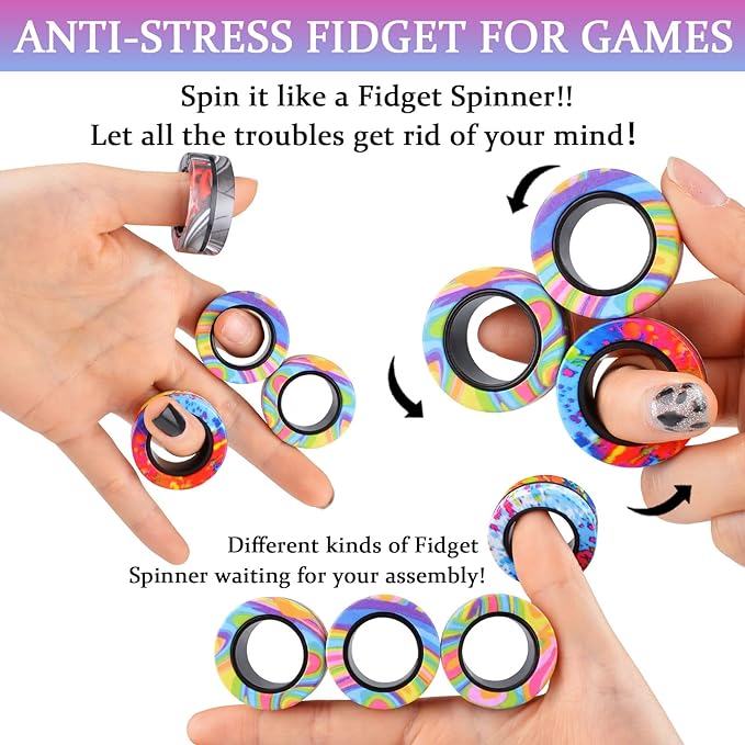 Cevioce 9Pcs Magnetic Rings Fidget Toy Set, ADHD Anxiety Magnetic Fidget Toys - Image 4