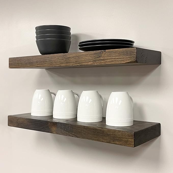 URBANDI, Rustic Floating Shelves, Hidden Bracket, Solid Wood, Heavy Duty - Image 3