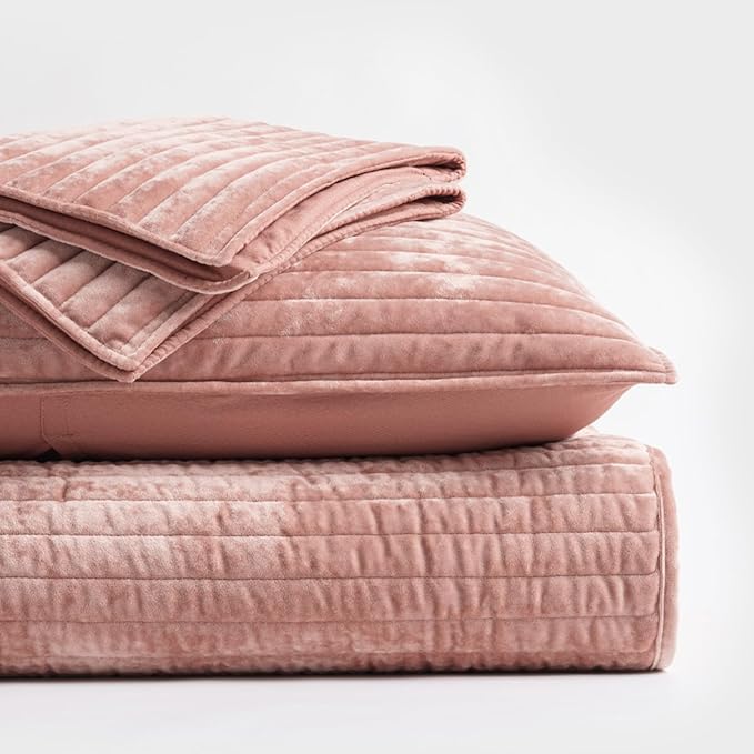 EVERGRACE Velvet Quilt Set Queen Size, Luxurious Soft Striped Channel Bedding - Image 6