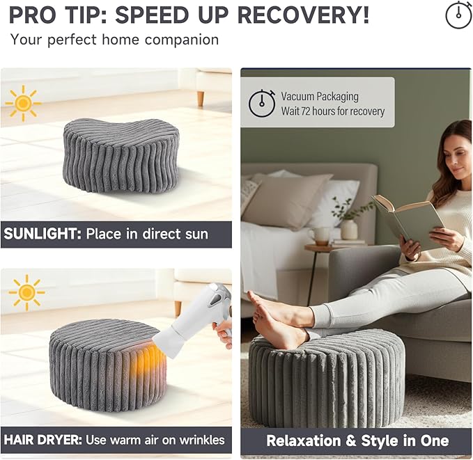 Tiita Round Stuffed Pouf Ottoman, Stripe Faux Fur Poufs - Image 9