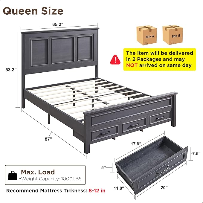 ACCOHOHO Farmhouse Queen Size Bed Frame - Image 2