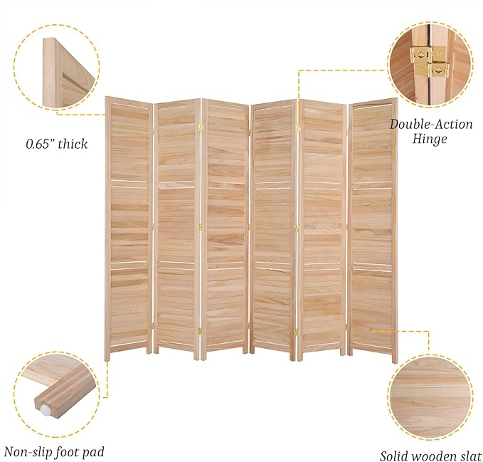 Bonnlo Wood Room Divider Privacy Screen, 5.9 Ft Tall Folding Partition Wall - Image 4