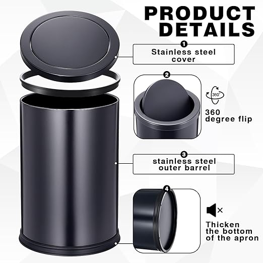 Maxdot 2 Pcs Black Bathroom Trash Can - Image 3