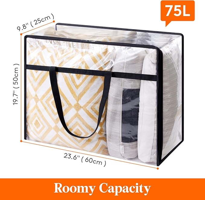 Lifewit 6 Pack Clear Clothes Storage Bags, 75L Large Plastic Blanket Storage - Image 3